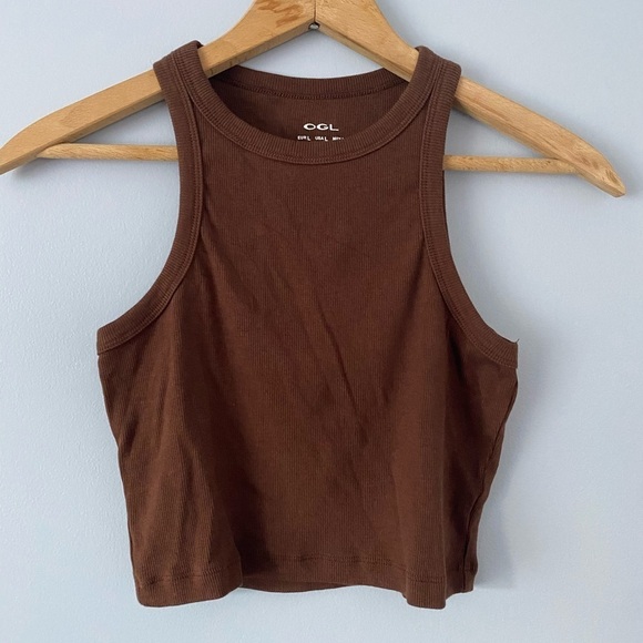 OGL Plantive Wood Rib Cutaway Cropped Tank Top, Size Large, Chestnut Brown - Picture 3 of 8